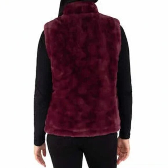 Nicole Miller Wine Reversible Vest Puffer Faux Fur 3x - Picture 6 of 15